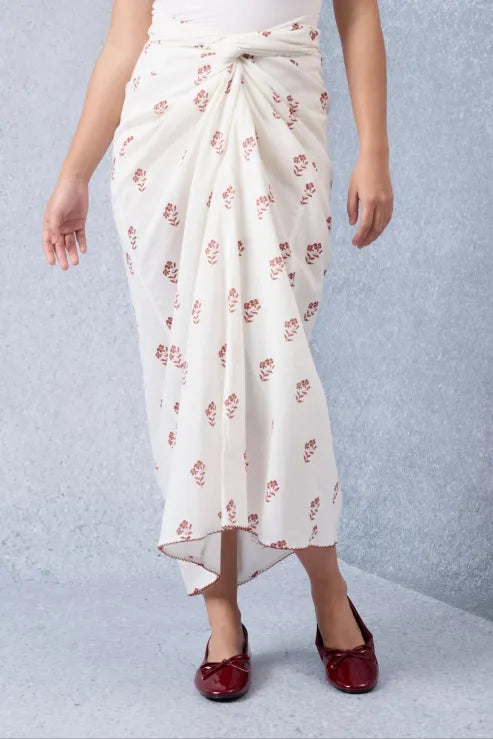 Maroon Printed Wrap Pareo Skirt