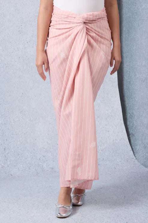 Dusty Pink Striped Printed Pareo Skirt