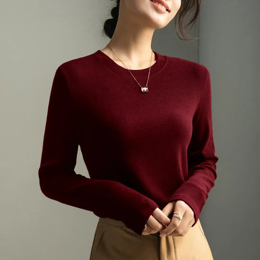 Slim-Fit Crew Neck Long Sleeve Knit Top