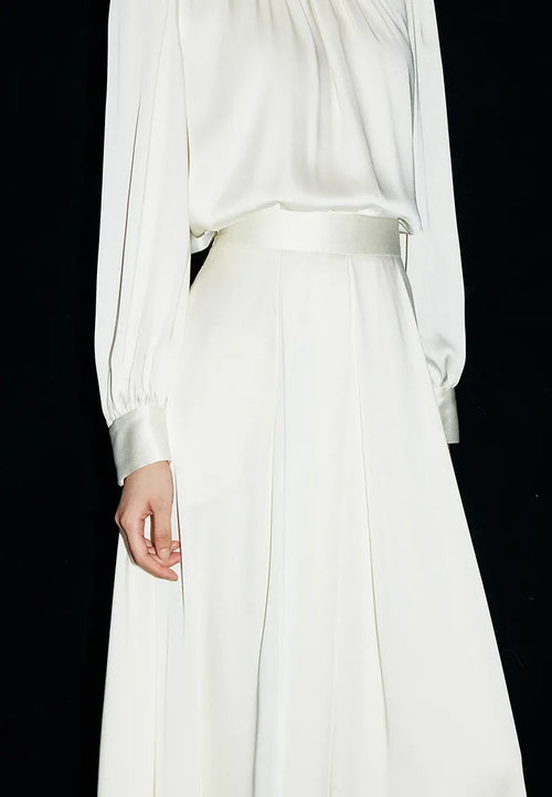 New Elegant French Silky Satin Shirt &amp; Skirt Set