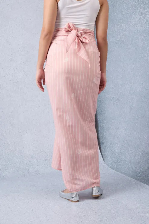 Dusty Pink Striped Printed Pareo Skirt