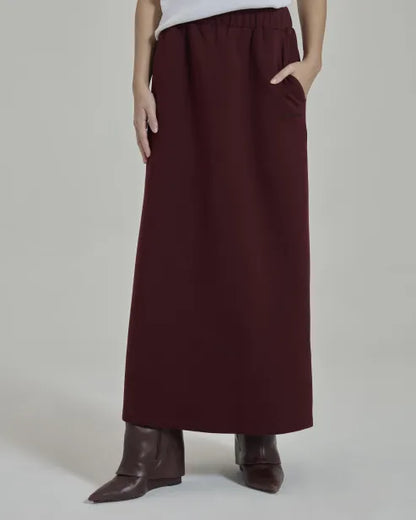 Maroon Structured A-Line Maxi Skirt