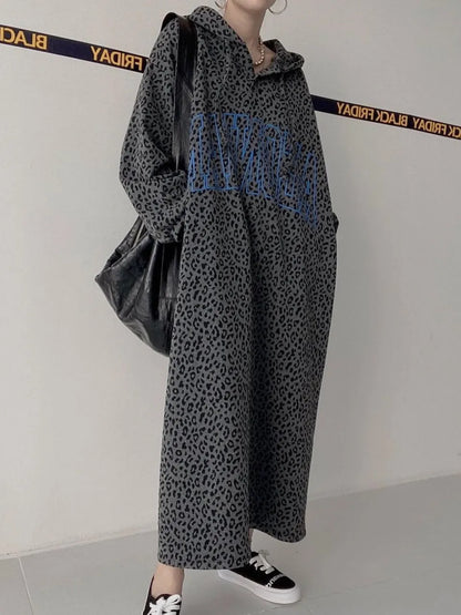 Oversized Leopard Print Hooded Dress