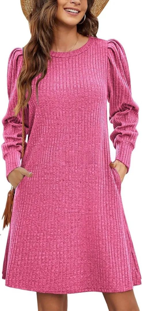 Long Sleeve Square Neck Ribbed Knit Dress