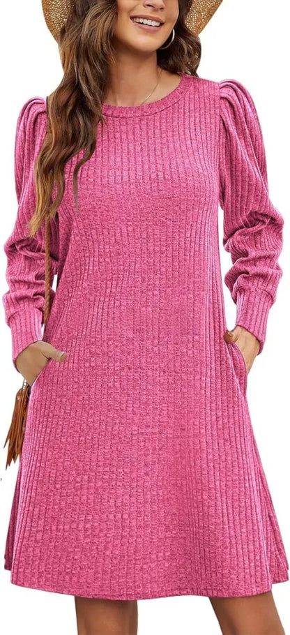 Long Sleeve Square Neck Ribbed Knit Dress
